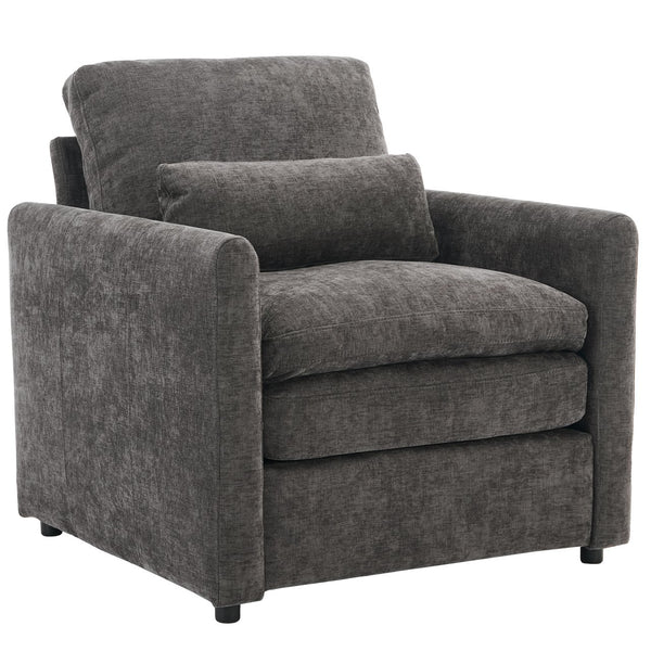 English Elm 31.9" Cozy Upholstered Armchair with Chenille Fabric, Double-Layer Cushions & Lumbar Support Grey N719P251495E