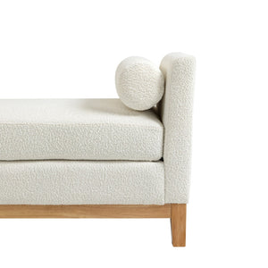 English Elm 54.3"w Boucle Upholstered Bench with Bolster Pillows Pocket Spring Cushion Wood Legs W3188P410646