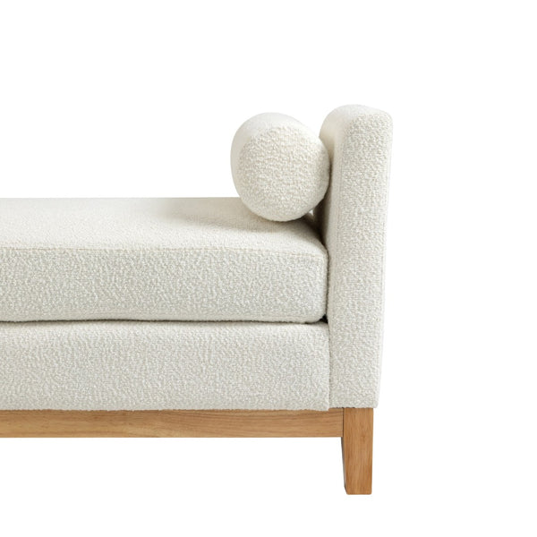 English Elm 54.3"w Boucle Upholstered Bench with Bolster Pillows Pocket Spring Cushion Wood Legs W3188P410646