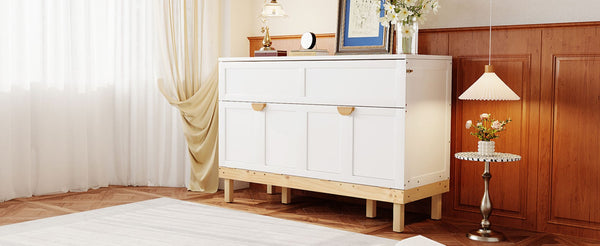 English Elm Queen Murphy Wall Bed Solid Pine Cabinet with Drawer Modern Space Saving Design White N708P243886K