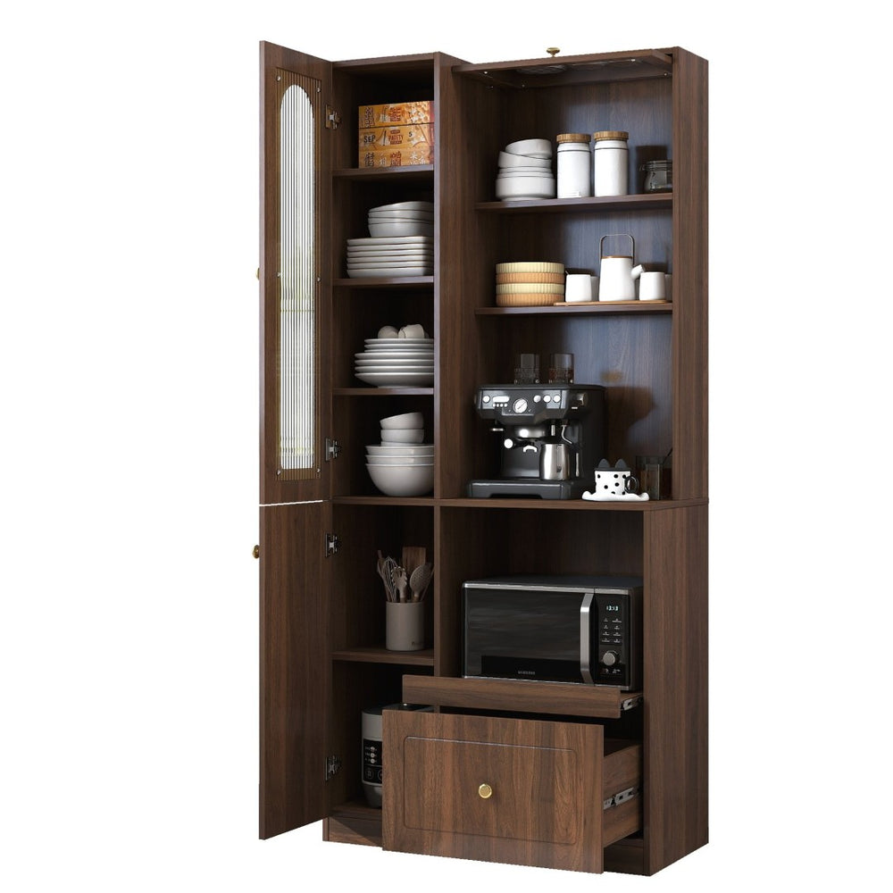 English Elm Kitchen Farmhouse Pantry Cabinet Tall Freestanding Three Door Pull Out Organizer W331S00212
