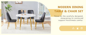 English Elm Table and Chair Set Extendable Round Oval Mdf Top with Gold Legs Four Pu Seats W1151S03952