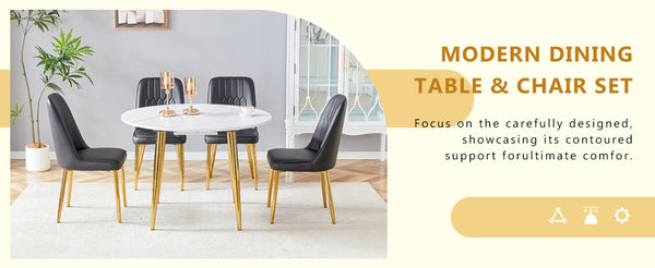 English Elm Table and Chair Set Extendable Round Oval Mdf Top with Gold Legs Four Pu Seats W1151S03952