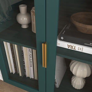 English Elm Modern Kitchen Pantry Storage Cabinet with Glass Doors, 55" Spacious Buffet for Coffee Bar, TV Stand Green W409P171576