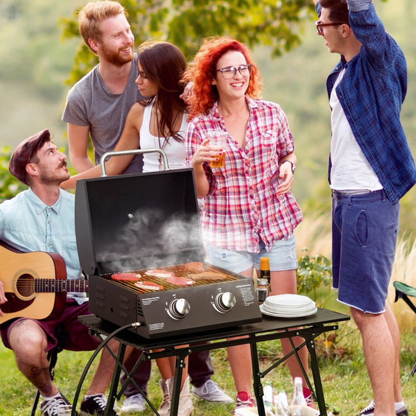 English Elm Outsunny Dual Burner Propane Tabletop Grill Foldable Portable Outdoor Bbq with Lid W2225P174289