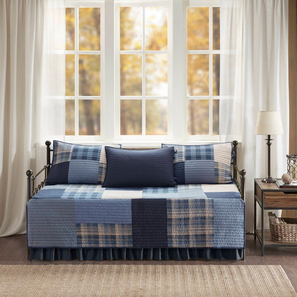 English Elm 5-piece Cotton Daybed Cover Set with Printed Coverlet Three Shams and Tailored Bedskirt B035P463259
