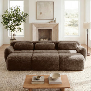 English Elm 3-seater Curved Modular Sectional Plush Upholstered Sofa with Linkable Ottoman for Living Rooms Chocolate W714S01543
