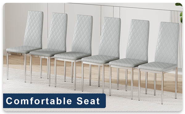 English Elm 8-set high-back leather chairs with diamond quilt, 45D foam, steel frame, scratch-resistant PU, 300lb capacity W2920P303606