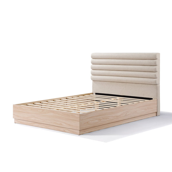 English Elm Christopher Knight Home® - Queen Wood Platform Bed with Taupe Bouclé Upholstered Headboard, Solid Slats, 800lb Support, Coastal-Modern Chic N758D799091D