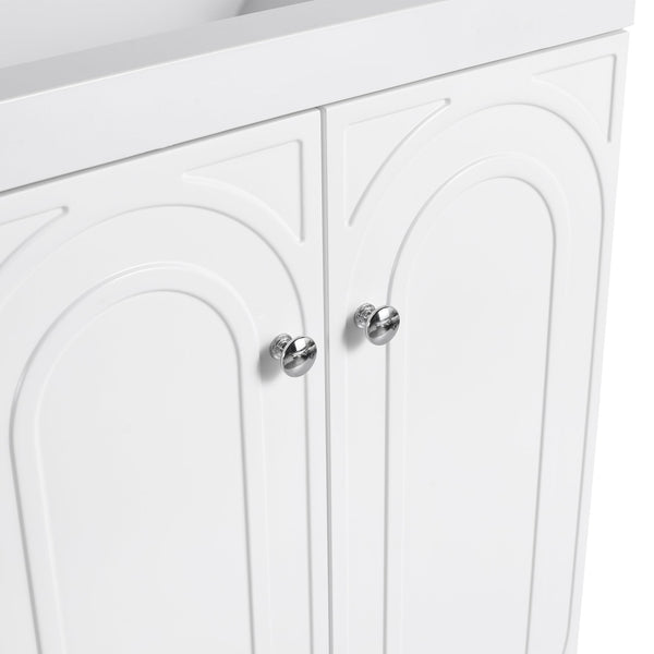English Elm 24" Freestanding Bathroom Vanity with Integrated Basin Design, Adjustable Shelf & 3 Metal Handles, Eco Plywood Finish White W999P241064