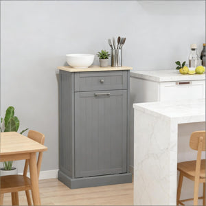 English Elm Trash Cabinet with Tilt Out Door Oak Top Charcoal Gray Kitchen Storage Unit Gray,Oak T3971P464961