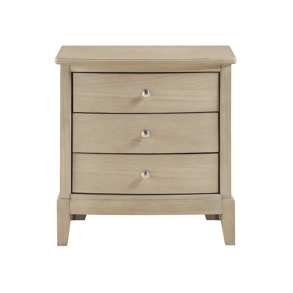 English Elm Classic Farmhouse Three-drawer Nightstand Mindy Veneer Distressed Beige Bedside Storage B011P416544