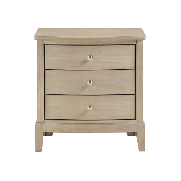 English Elm Classic Farmhouse Three-drawer Nightstand Mindy Veneer Distressed Beige Bedside Storage B011P416544