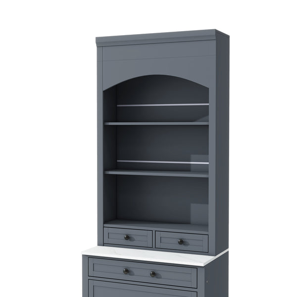 English Elm Modern 83.7in Tall Kitchen Pantry Set of 2 with Faux Marble Countertops, Durable Storage and Anti-Tip Safety Gray SP000075AAE
