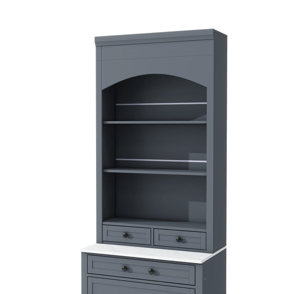English Elm Topmax 83.7" Modern Gray Kitchen Pantry With Faux Marble Top & 5 Drawer Storage Solution N717P221575E-GIGA