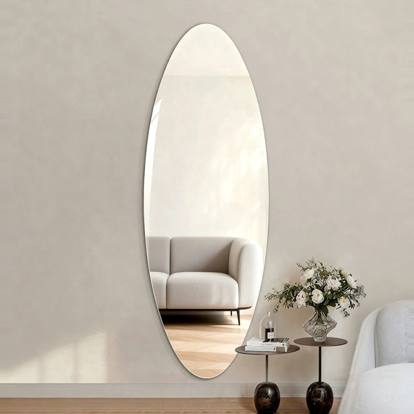 English Elm 63" Oval Frameless Full Length Wall Mirror Hd Silver Glass Shatterproof Bedroom Salon W2709P435604