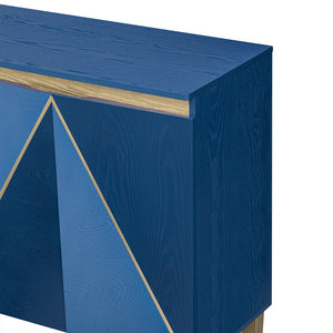 English Elm TREXM Retro Buffet Cabinet with Distressed Veneer, Dimensional Panel Doors, Solid Wood Legs, Storage, 65" Dark Navy,Light Navy N715P290575M