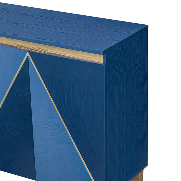 English Elm TREXM Retro Buffet Cabinet with Distressed Veneer, Dimensional Panel Doors, Solid Wood Legs, Storage, 65" Dark Navy,Light Navy N715P290575M
