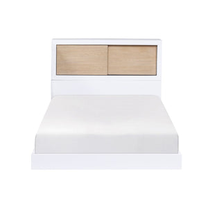 English Elm White Twin Bed With Sliding-Door Bookcase Headboard - Stylish Mid-Century Modern Youth Furniture B011S01618-GIGA
