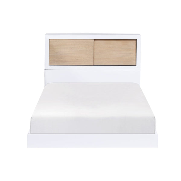 English Elm White Twin Bed With Sliding-Door Bookcase Headboard - Stylish Mid-Century Modern Youth Furniture B011S01618-GIGA