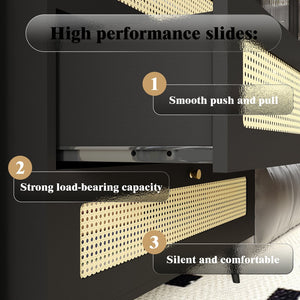 English Elm 4 Drawer Dresser Black - Modern Rattan-Front Chest with Wide Metal-Handle Drawers, Durable MDF Storage W2227P144261