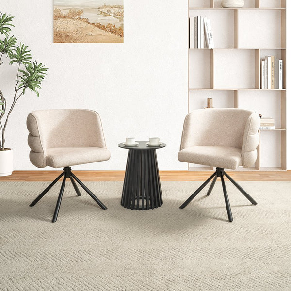 English Elm 270° Swivel Mid-Century Modern Upholstered Desk Chairs Set of 2 with Thick Cushion & Metal Base Beige W757P281146