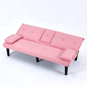 English Elm The 67-inch PVC multi-functional sofa bed with one-click fold, cup holders, sturdy wood frame for apartments Pink W3371P318142