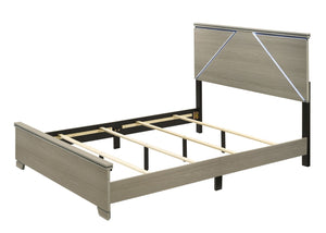 English Elm Joanna Queen Bed Weathered Gray Finish Tall Headboard with Built in Led Lighting B2756P481237