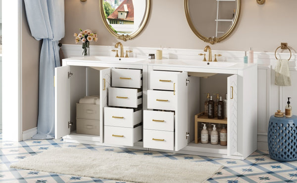 English Elm 72'' Modern Bathroom Vanity Set With Ceramic Sink, Solid Wood Frame, Soft-Close Drawers & Doors N710SS00013K