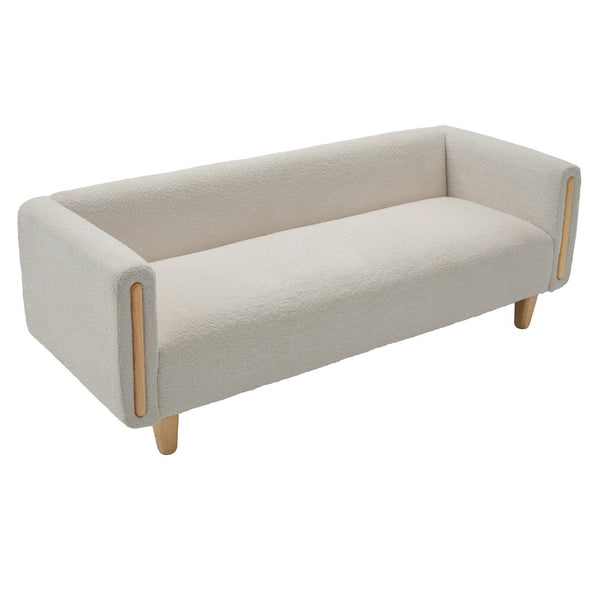 English Elm Modern Boucle Three Seat Sofa with Rubberwood Legs Pocket Spring Support Living Room Oatmeal N763P403678D