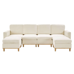 English Elm Modern Modular Sectional Sofa with Plush Cushions and Tapered Legs for Living Rooms Beige+White W2085S00106