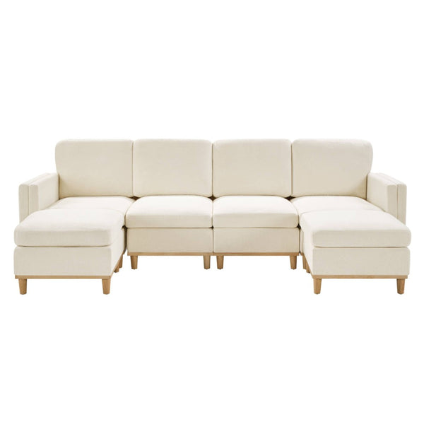 English Elm Modern Modular Sectional Sofa with Plush Cushions and Tapered Legs for Living Rooms Beige+White W2085S00106