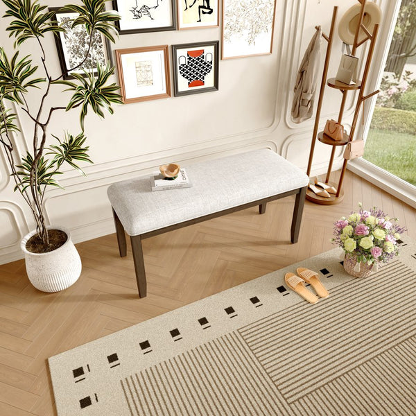 English Elm Upholstered Bench with Padded Seat and Solid Wood Legs, 39.75" Contemporary Entryway and Bedroom Accent Piece Beige+Brown N752P271804D