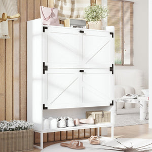 English Elm Shoe Cabinet With Open Shelf & 2 Flip Drawers - Stylish Farmhouse Storage For Narrow Entryways W2227P170170-GIGA