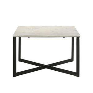 English Elm Square Marble Top Coffee Table with Black Crisscross Metal Frame, White & Gray Marble Accent Top魅 B016P370664