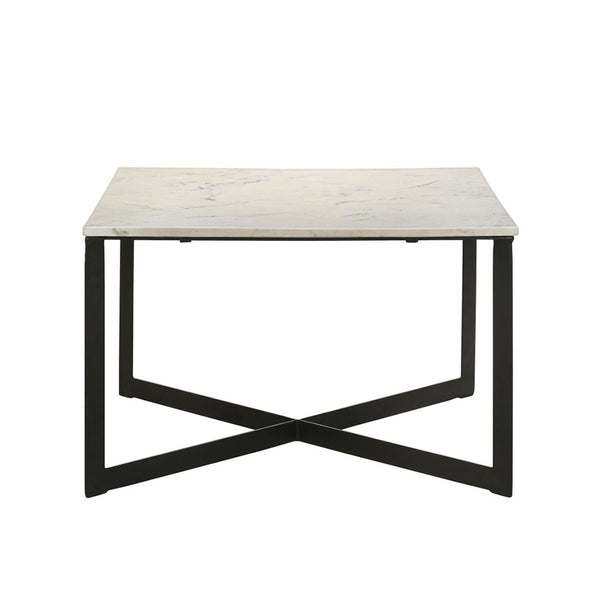 English Elm Square Marble Top Coffee Table with Black Crisscross Metal Frame, White & Gray Marble Accent Top魅 B016P370664