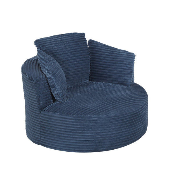 English Elm Compressible Corduroy Round Accent Chair Pocket Spring Cushioned Backrest for Apartments Blue W2339P461270