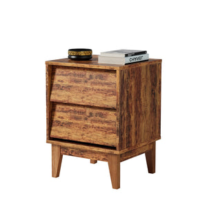 English Elm 2 Nightstands Vintage Bevel Design with Hidden Drawer Pulls and Solid Wood Legs for Stable Style Brown W578P192477