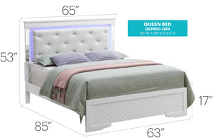 English Elm Verona Queen Bed In Silver Champagne With Tufted Headboard & Led Lighting For Modern Elegance B078S00577-GIGA