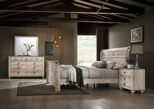 English Elm Imerland Contemporary White Wash Finish Bedroom Set With King Sleigh Bed, Dresser, Mirror, Nightstand, Chest