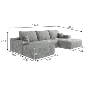 English Elm 107" Cloud Sectional Sofa With Ottoman, Plush Corduroy U-Shaped Couch For Effortless Comfort & Style W2824S00041