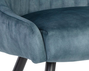 Sunpan Chardon Dining Chair - Glamorous Channel Tufting In Stylish Nono Petrol Fabric With Black Iron Legs Blue Fabric 111901