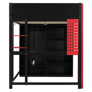 English Elm Full Size Gaming Loft Bed with Rgb Lighting Integrated Desk and Open Wardrobe N820S00073J