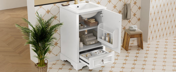 English Elm 20 Inch Bathroom Vanity with Ceramic Sink, Soft-Close Door, Adjustable Shelf, Smart Storage Organizing Design White N729P299505K