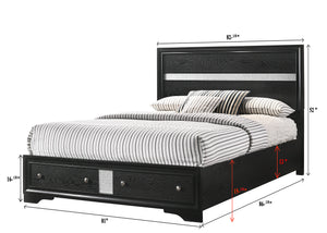 English Elm 1Pc King Platform Bed With Silver Accents & Footboard Storage Drawers - Elegant Solid Wood Design B2741S00156