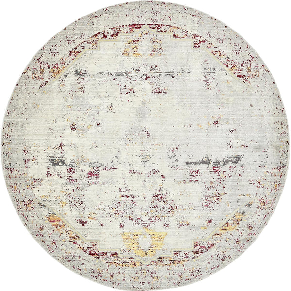 Unique Loom Austin Sotto Machine Made Border Rug Gray, Brown/Burgundy/Cream/Orange/Peach/Tan/Yellow 8' 0" x 8' 0"