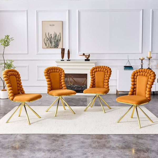 English Elm Set of 2 Sculptural Bubble Back Velvet Dining Chairs with Electroplated Metal Legs Gold,Orange W1512P491583