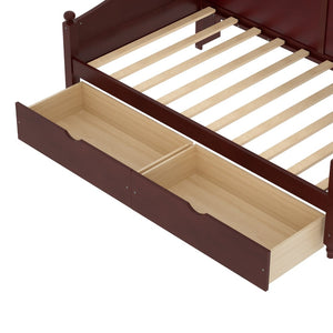 English Elm Twin Daybed Retro Wood Frame with Under Bed Drawers and Headboard Shelving Espresso N733S415358P