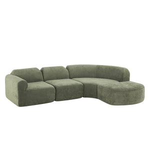 English Elm 111" Curved Sectional Sofa Set Plush Lamb Wool Upholstery Deep Seat Ottoman Lounge Green N767P371305G