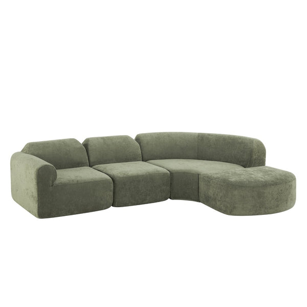 English Elm 111" Curved Sectional Sofa Set Plush Lamb Wool Upholstery Deep Seat Ottoman Lounge Green N767P371305G